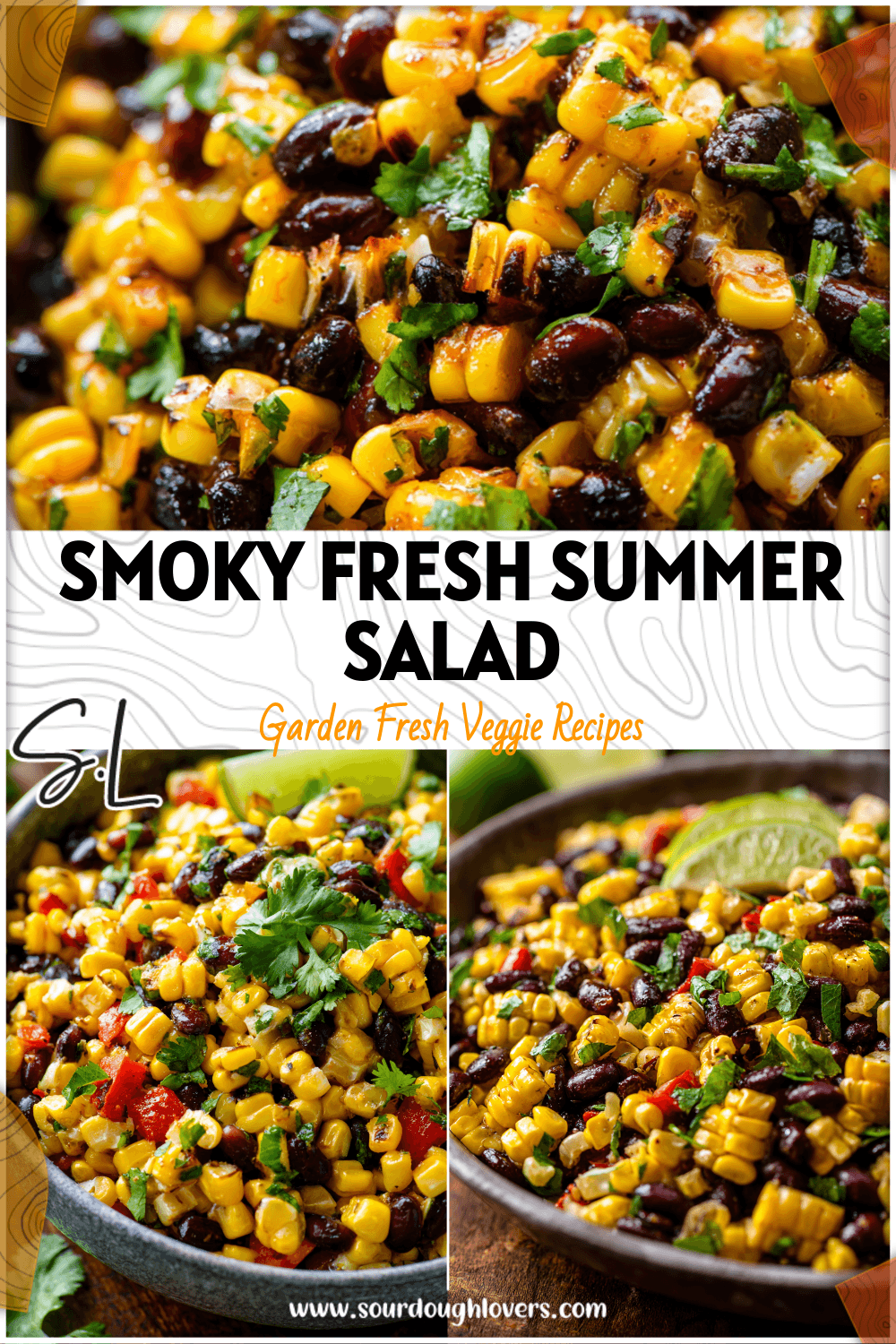 Bowl of grilled corn and black bean salad garnished with cilantro and lime for a super healthy salad recipe.